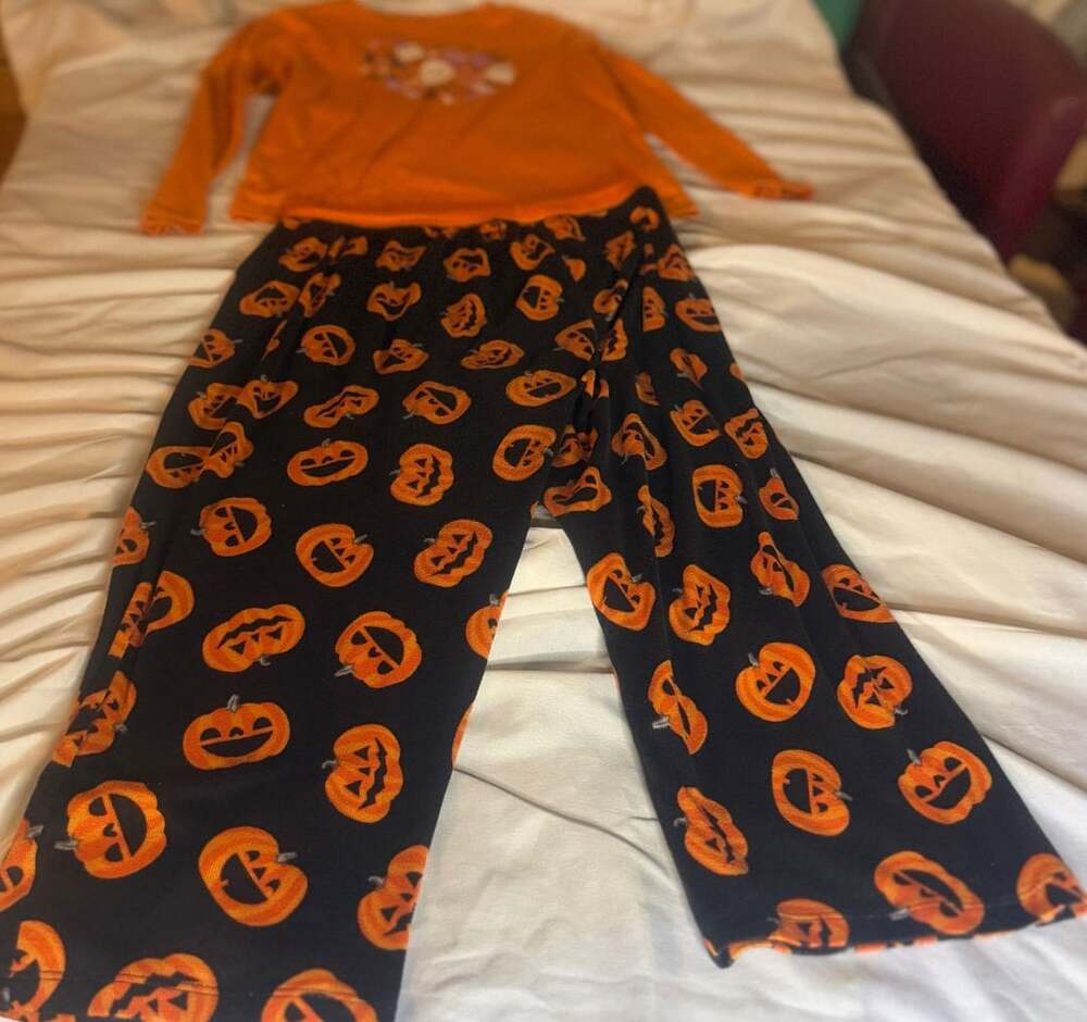 Weekend Edition Halloween Pajama Set Orange Black Pumpkin Ghost